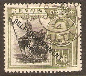 Malta 1948 1s.6d Black and olive-green. SG244. - Click Image to Close